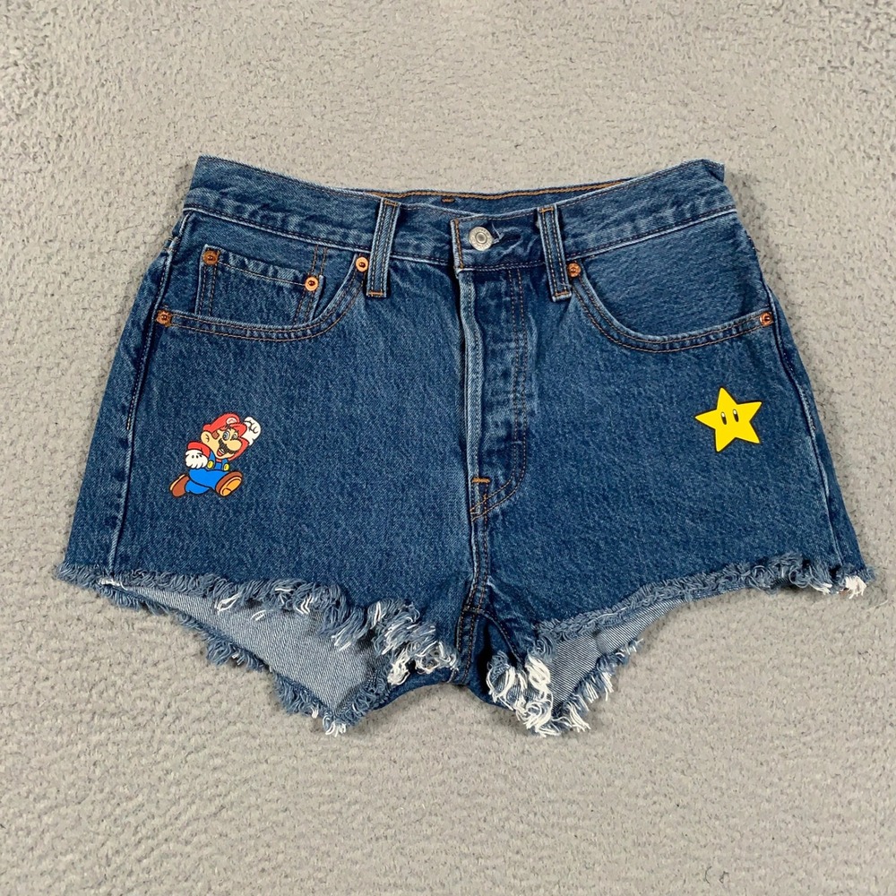 Levis x Super Mario 501 Jean Shorts Women's 27 Blue Denim High Rise Cut Offs